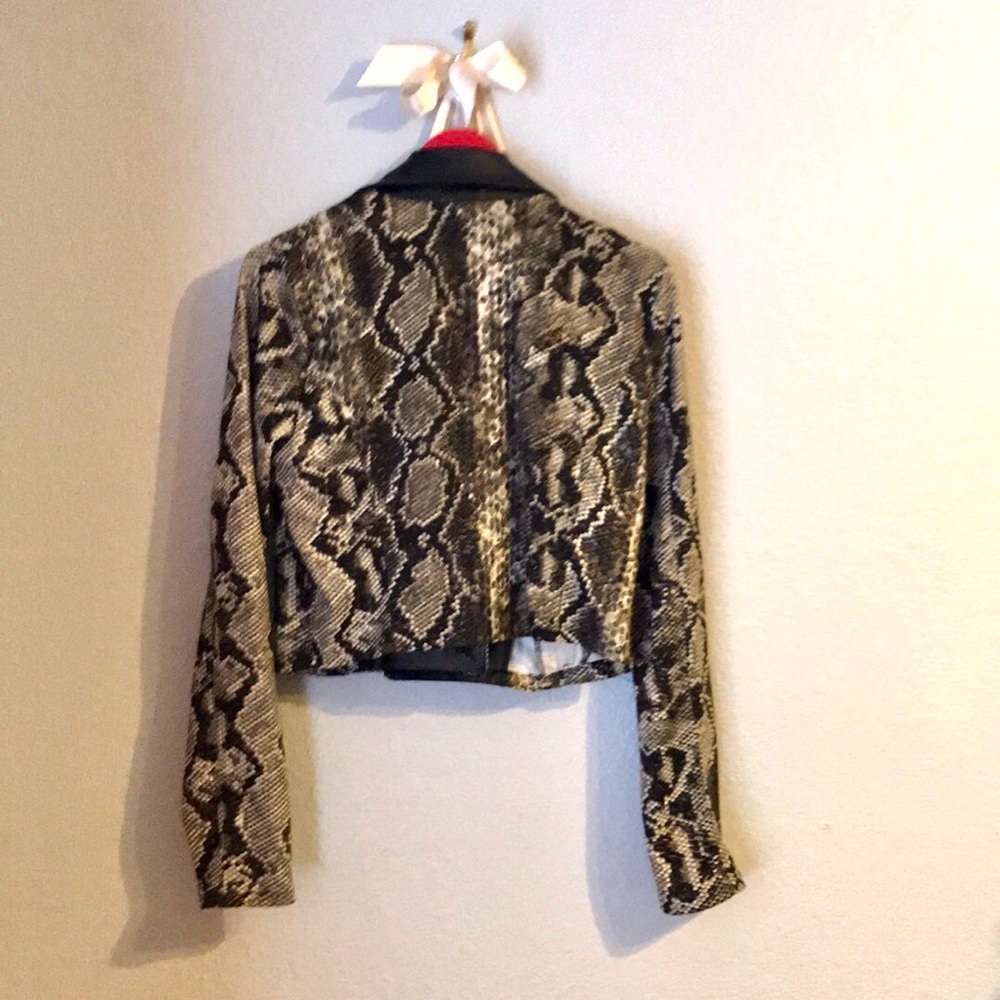 Faux Leather Snakeskin Python Crop Jacket - image 4